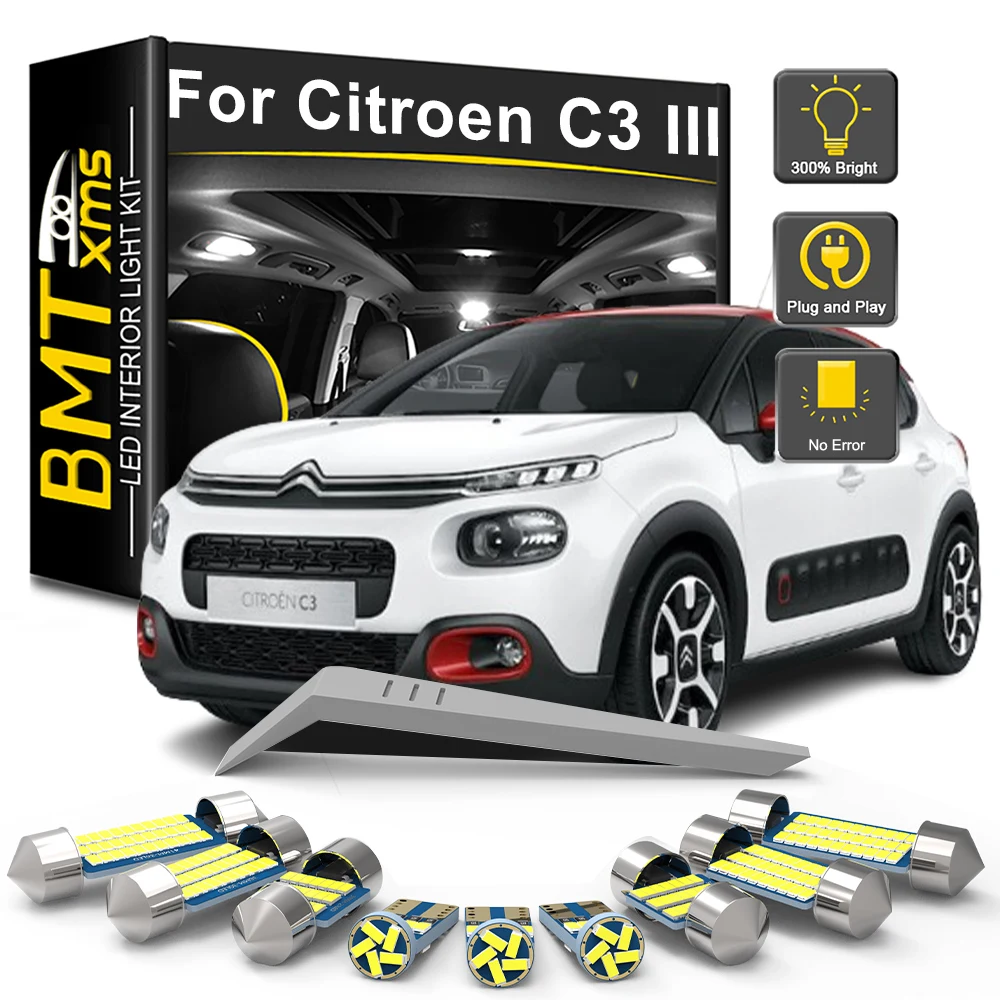 

BMTxms 11Pcs For Citroen C3 3 MK3 2016 2017 2018 2019 2020 Car LED Interior Light Bulb Kit Indoor Map Golve Box Lamp Accessories