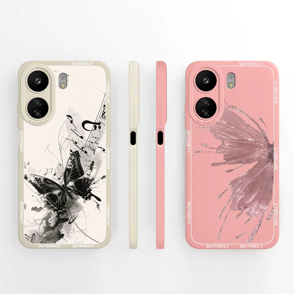 For Xiaomi Poco C65 Case Elegant Butterfly Flowers Patterns High Quality Soft Liquid Silicone Phone Funda For PocoC65 C 65 Shell