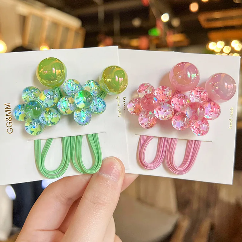 2Pcs/Set Cute Floral Rubber Bands For Girls Flower Hair Ties Hair Rope Kids Elastic Hair Band Princess Hair Accessories For Girl