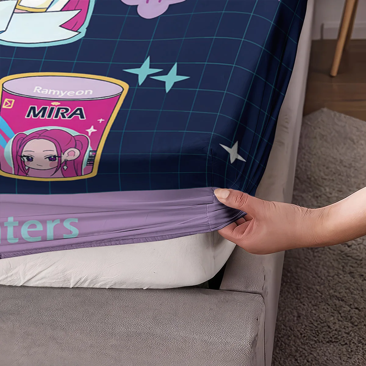 3pcsK-Pop شيطان الصيادين المطبوعة coreless المجهزة ورقة مجموعة متعددة الحجم لينة غطاء السرير غرفة نوم الفراش الديكور آلة قابل للغسل