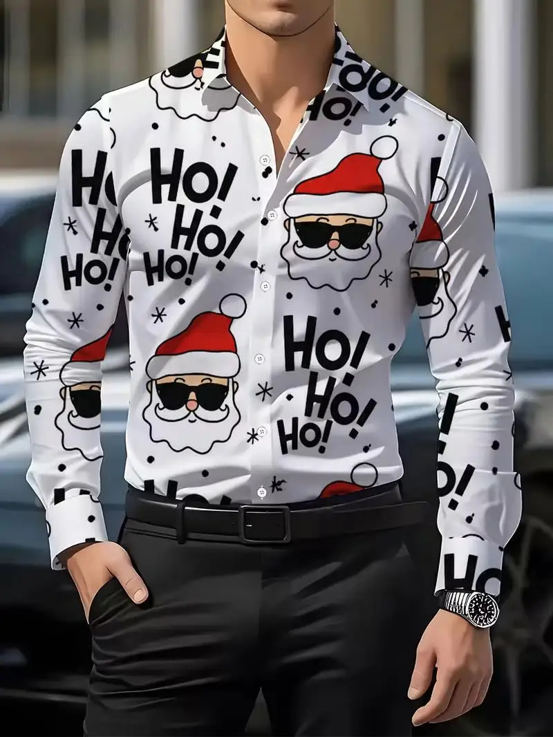 2026 Christmas Men's Tops Cool Santa Hoho Letter 3D Print Autumn Winter Holiday Party Casual Wear Gift For Men Mens Clothes