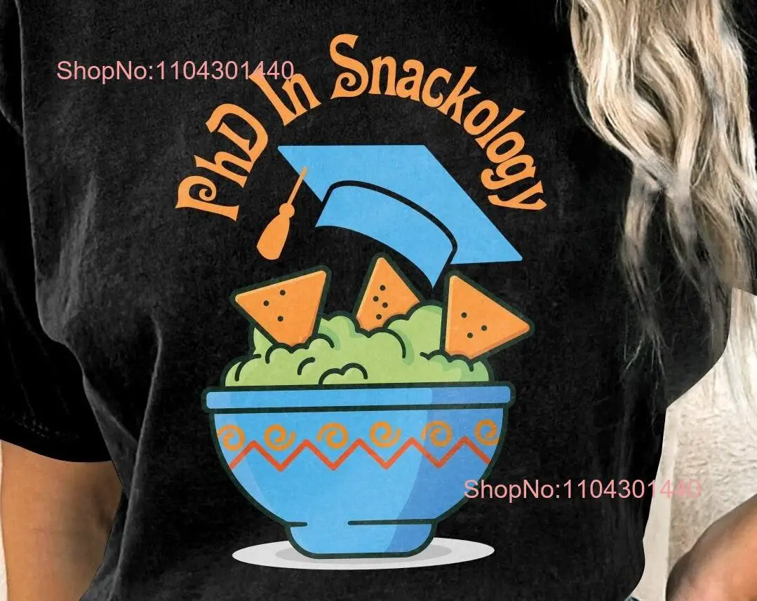 T-shirt drôle d'amant de casse-croûte de couleurs de confort, PhD in Snackology Foodie, haut en coton confortable décontracté pour des collations