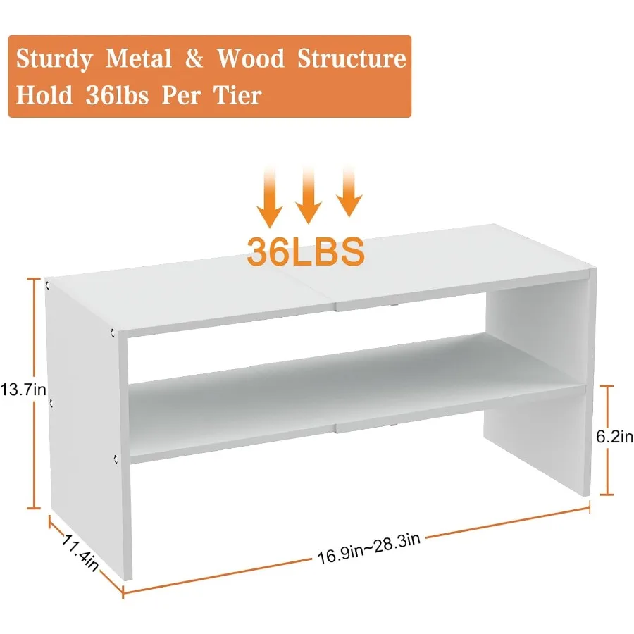 Branco sapato rack organizador para armário 2 camadas expansível sapato prateleira empilhável ferro combinação de madeira pequenos sapato cremalheiras para c