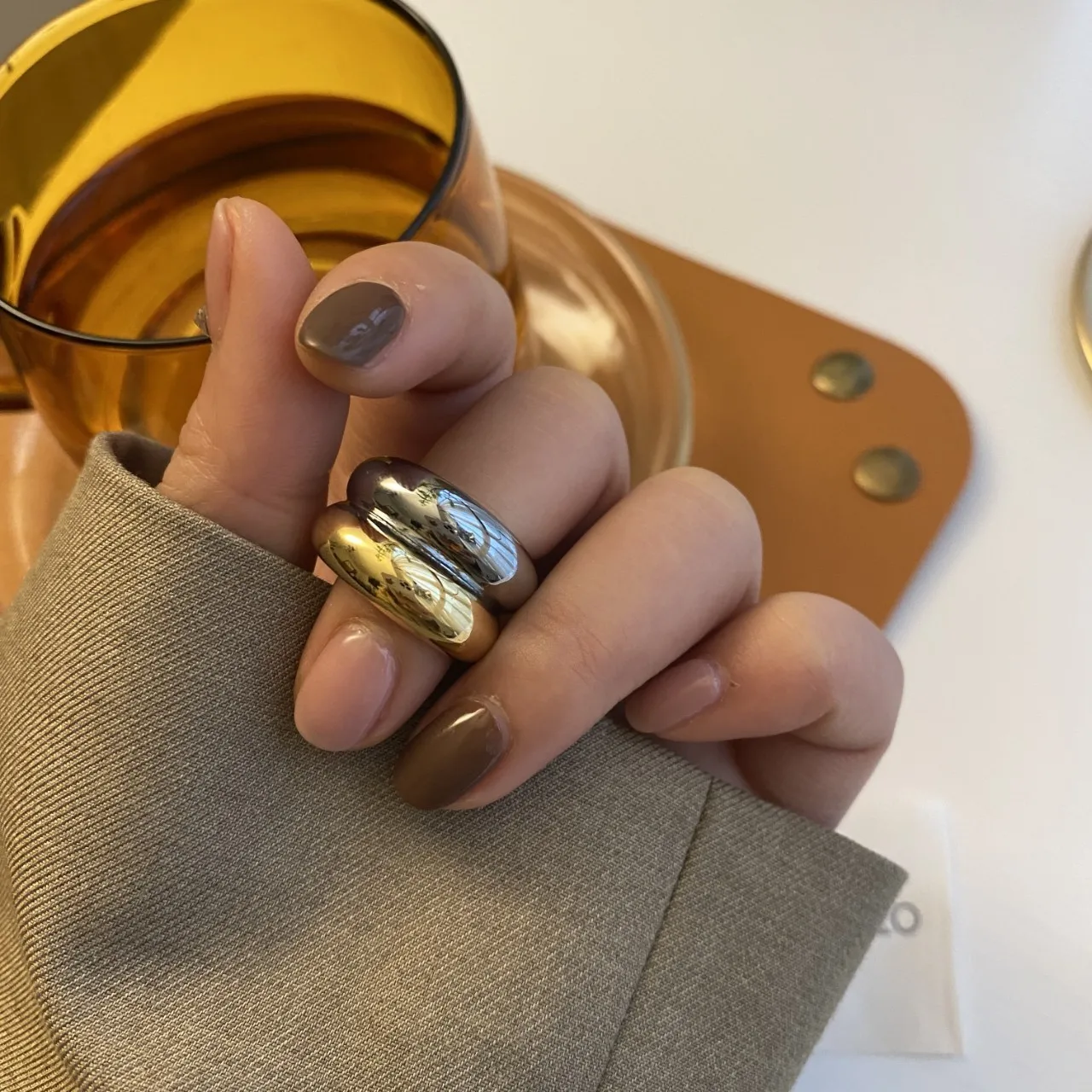 

Brass With 18K 2Tone Stackble Solid Rings Women Jewelry Punk Style Designer Club Cocktail Party GownTrendy Boho Korean Japan