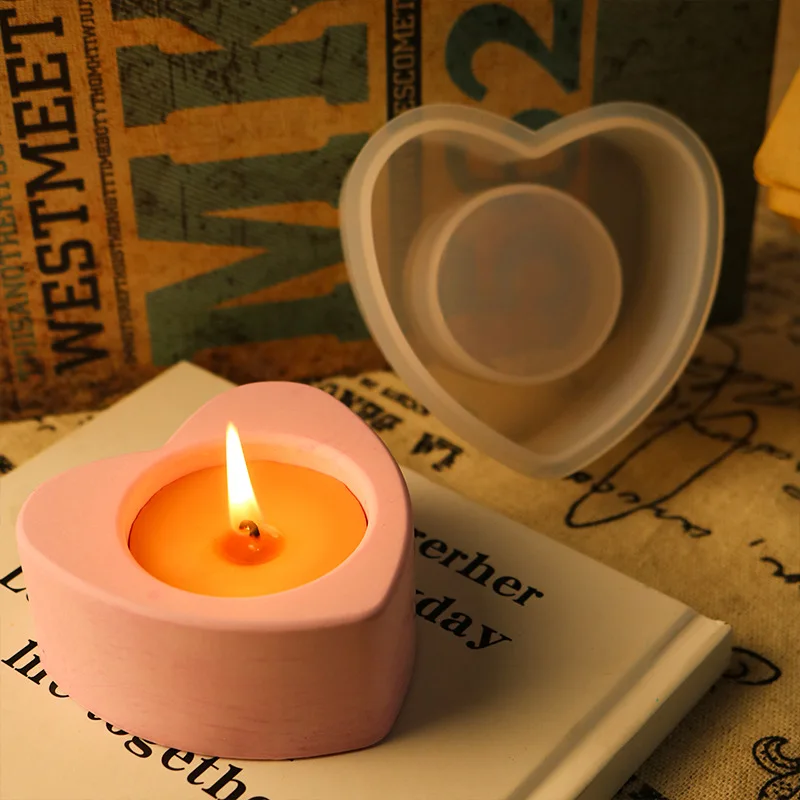 Heart Shape Candlestick Concrete Silicone Mold DIY Cement Plaster Epoxy Resin Candle Holder Mould Handicraft Mold Home Art Deocr