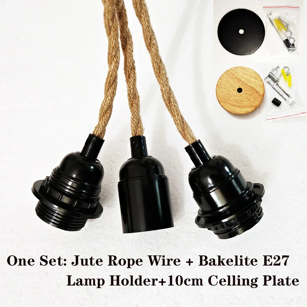 Jute Rope Pendant Lamp Ceiling Lighting Fitting E27 Bakelite Lamp Holder Hanging Kits with Hemp Rope  Cable Holder Lamp Socket