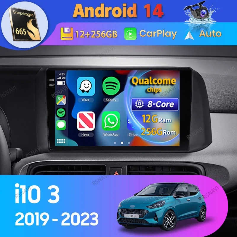 Android 14 Car Radio For Hyundai i10 III 3 2019 - 2023 LHD Carplay Auto Multimedia Player GPS Stereo Video 360 Camera Navigation