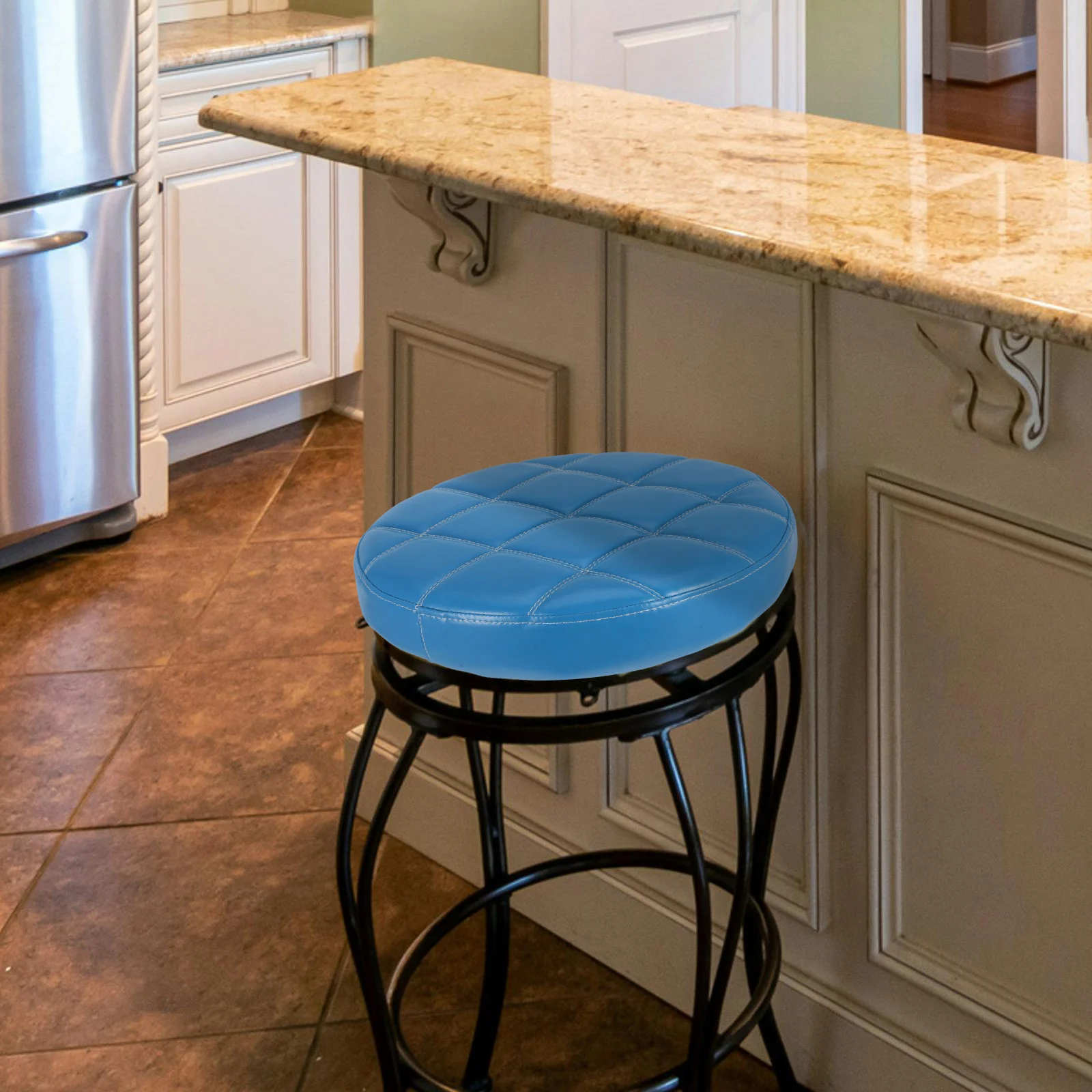 

Sturdy Lift Chair Replacement Seat Round PU Stool Cushion Bar Saddle Seating Part Blue Foam Wooden Frame for Home