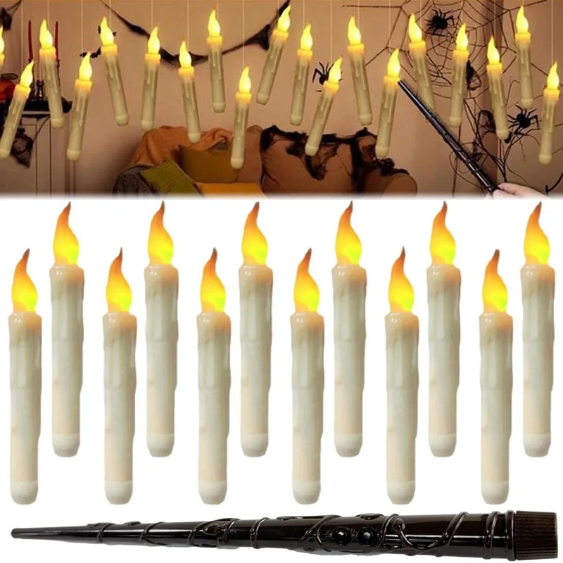 

12 шт. плавающие свечи с волшебной палочкой, рождественская летающая свеча, беспламенные свечи, батарейка, дистанционная свеча, ведьма, волшебник, декор для вечеринки