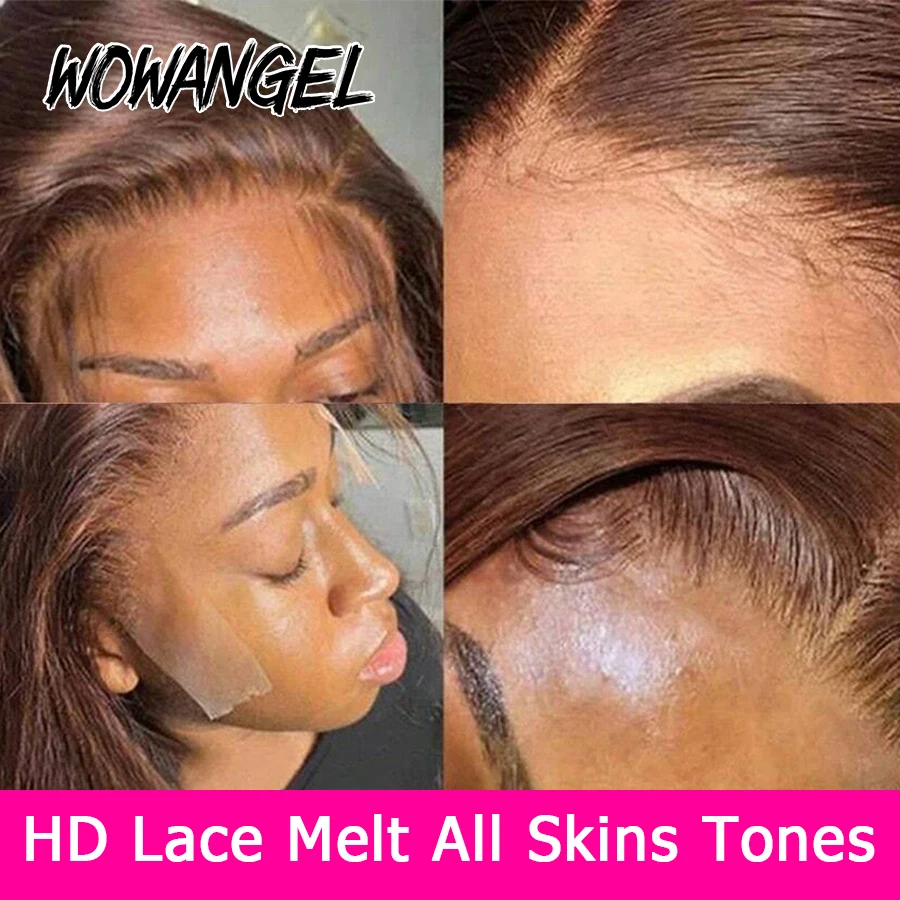 34 Zoll gerade schokoladenbraune Echthaarperücken 13x6 HD Full Lace Frontal Perücke 250% vorgezupfte hautähnliche HD-Spitzenperücke für Frauen – Detail 5