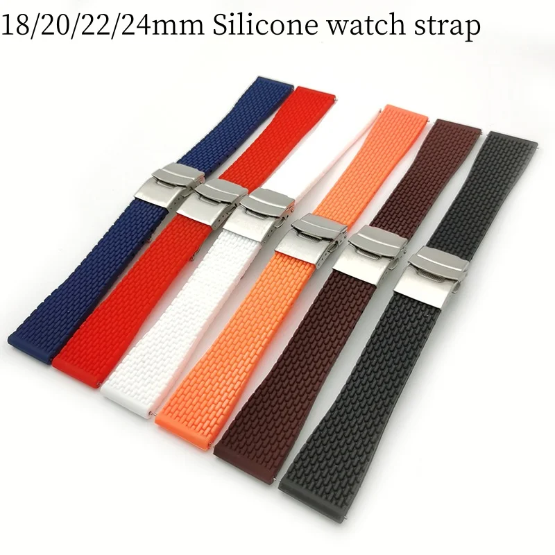Universele Hoge Kwaliteit Quick Release Zachte Siliconen Horlogeband Roestvrij Stalen Vouwgesp Horlogeband 18 Mm 20 Mm 22 Mm 24 Mm