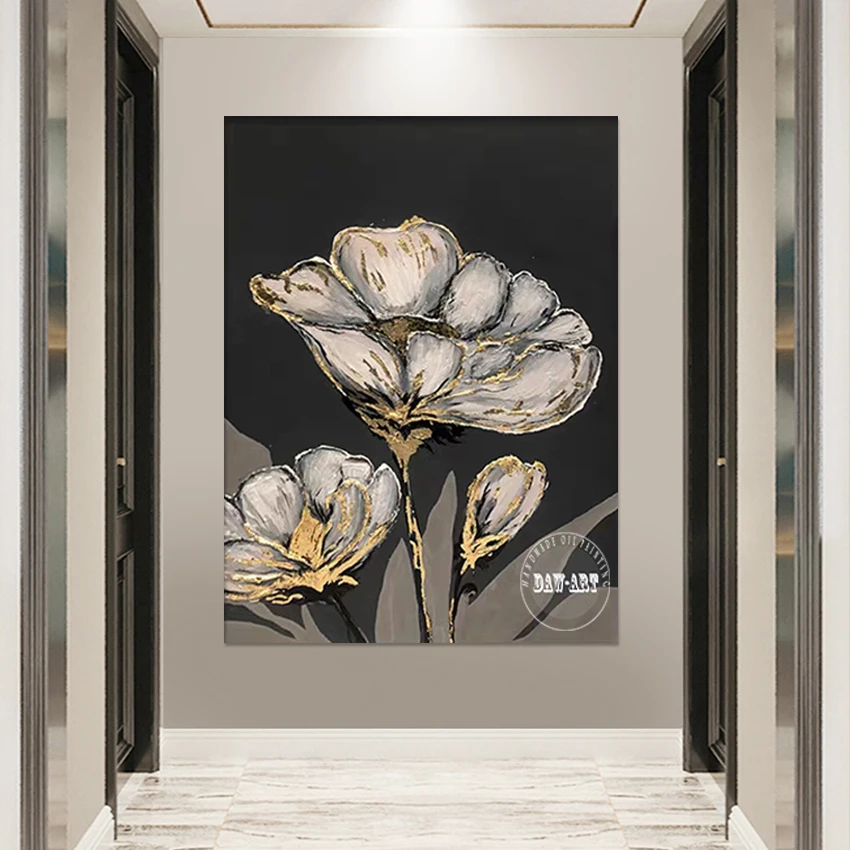 Flowers Abstract Handmade Canvas Artwork Frameless Beautiful Floral Wall Modern Art Textured Decor Picture Acrylic Oil Paintings