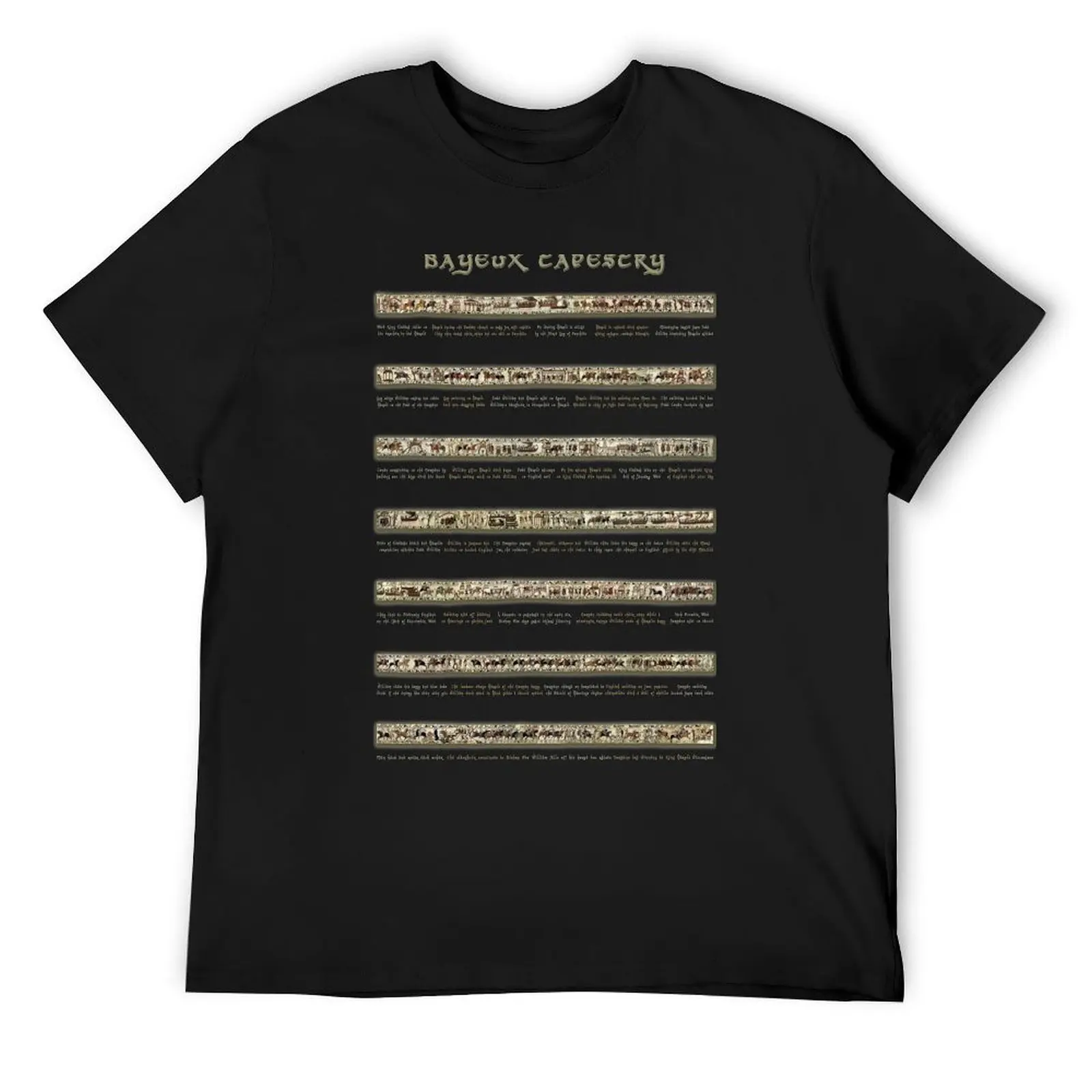 

Bayeux Tapestry Full Scenes On Beige Background T-Shirt custom t-shirts customs men t shirts high quality