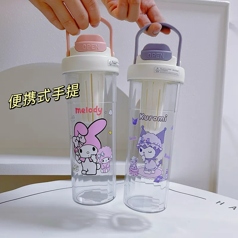 New Sanrio Hello Kitty Kuromi Cartoon Straw Cup Water Cup Cute Cinnamoroll Mymelody Kettle Student Portable Tea Separation Po