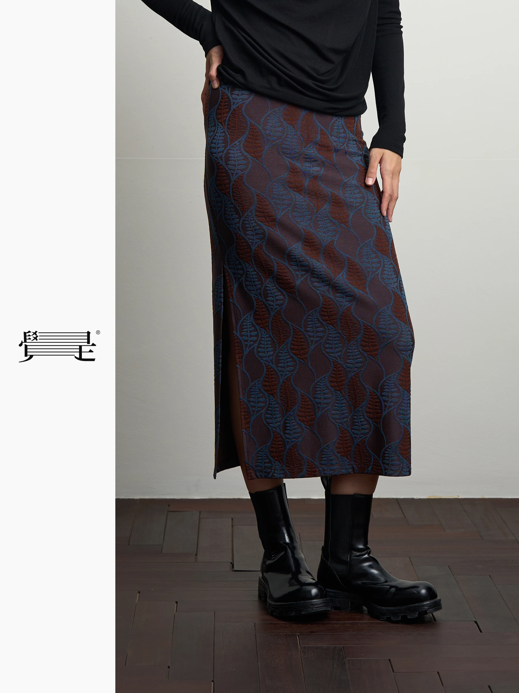 Original Jue i Du Wei Blue 3D Emed Bleistiftrock mit seitlichem Schlitz, elegant, für Büro und Alltag, mittlere Taille