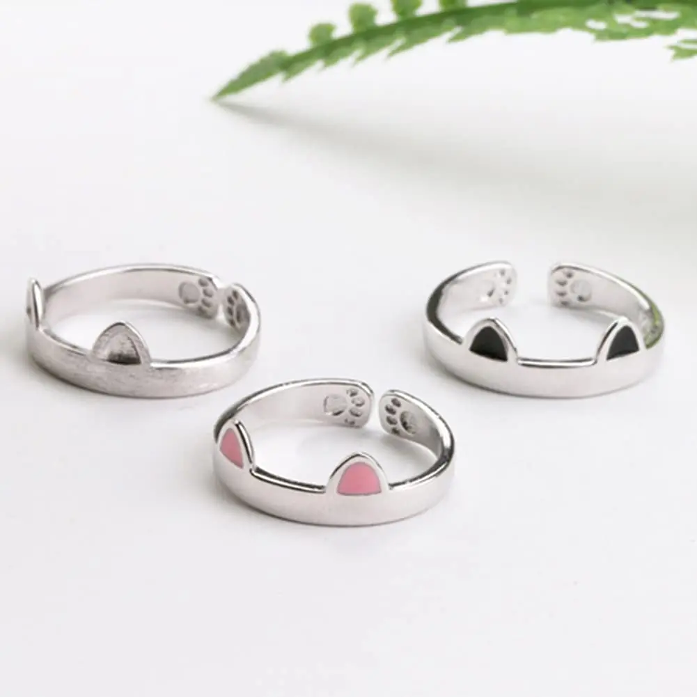 귀여운 반지 고양이 귀 손가락 반지 여성을 위한 오픈 디자인 패션 반지 쥬얼리, 어린 소녀 아이 선물 조절 가능한 반지 쥬얼리 도매