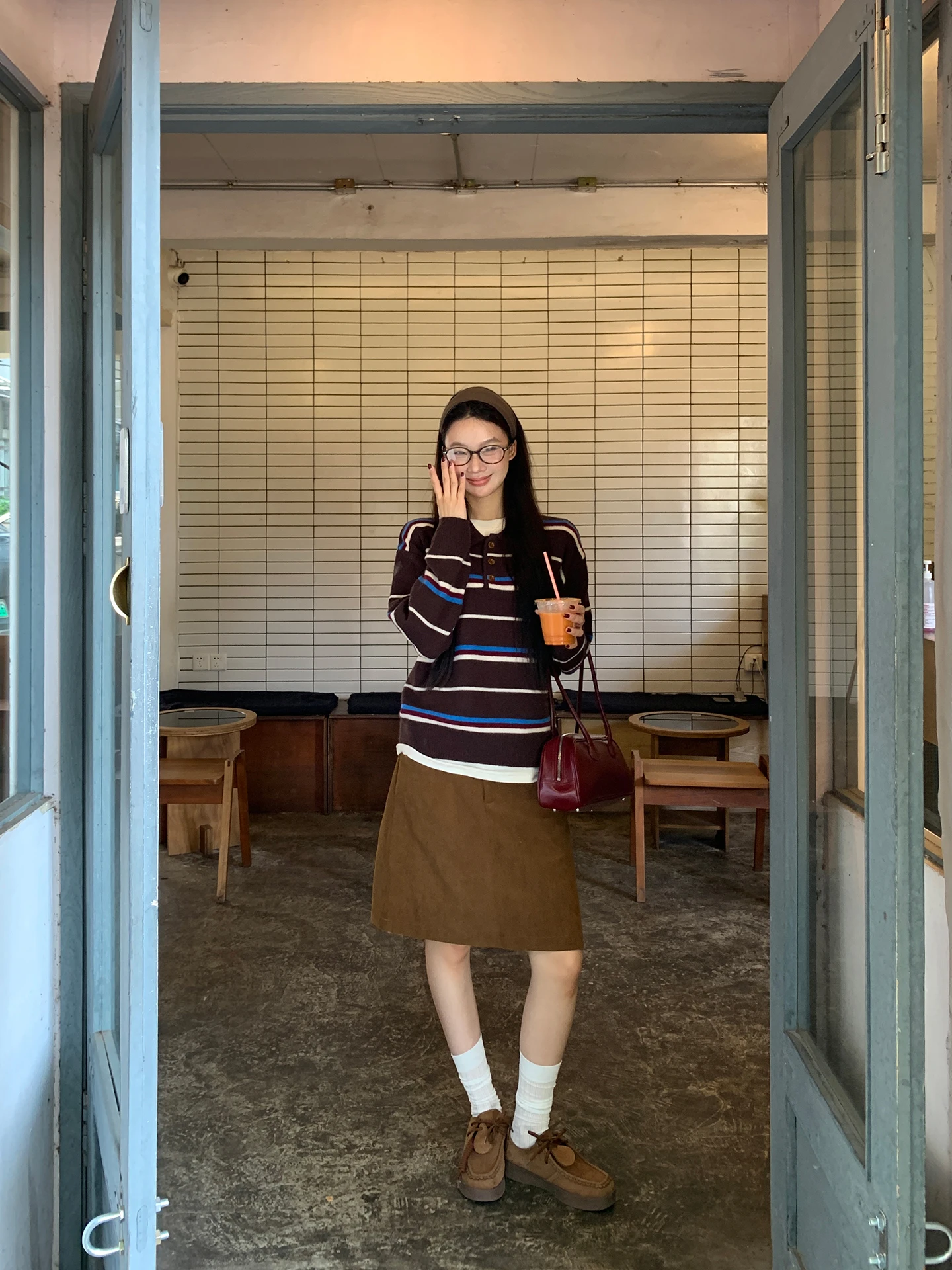 

Red Celebri Wool Knitted Sweater Women's Autumn Winter Long Sve Striped Beautiful Sweater Straight Cut Commute Sle