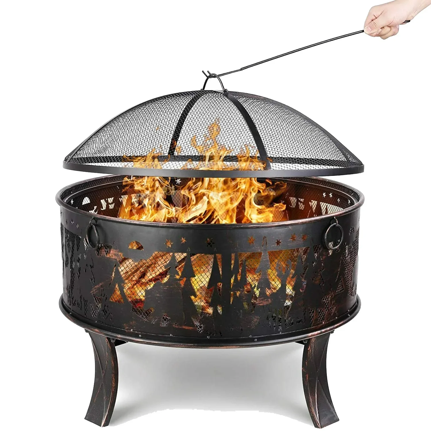 Garden Barbacoa BBQ Grill Charcoal Brazier, 69x69x65cm, 27\'\' Outdoor Fireplace, Grid Poker and Charcoal, for Heating/BBQ