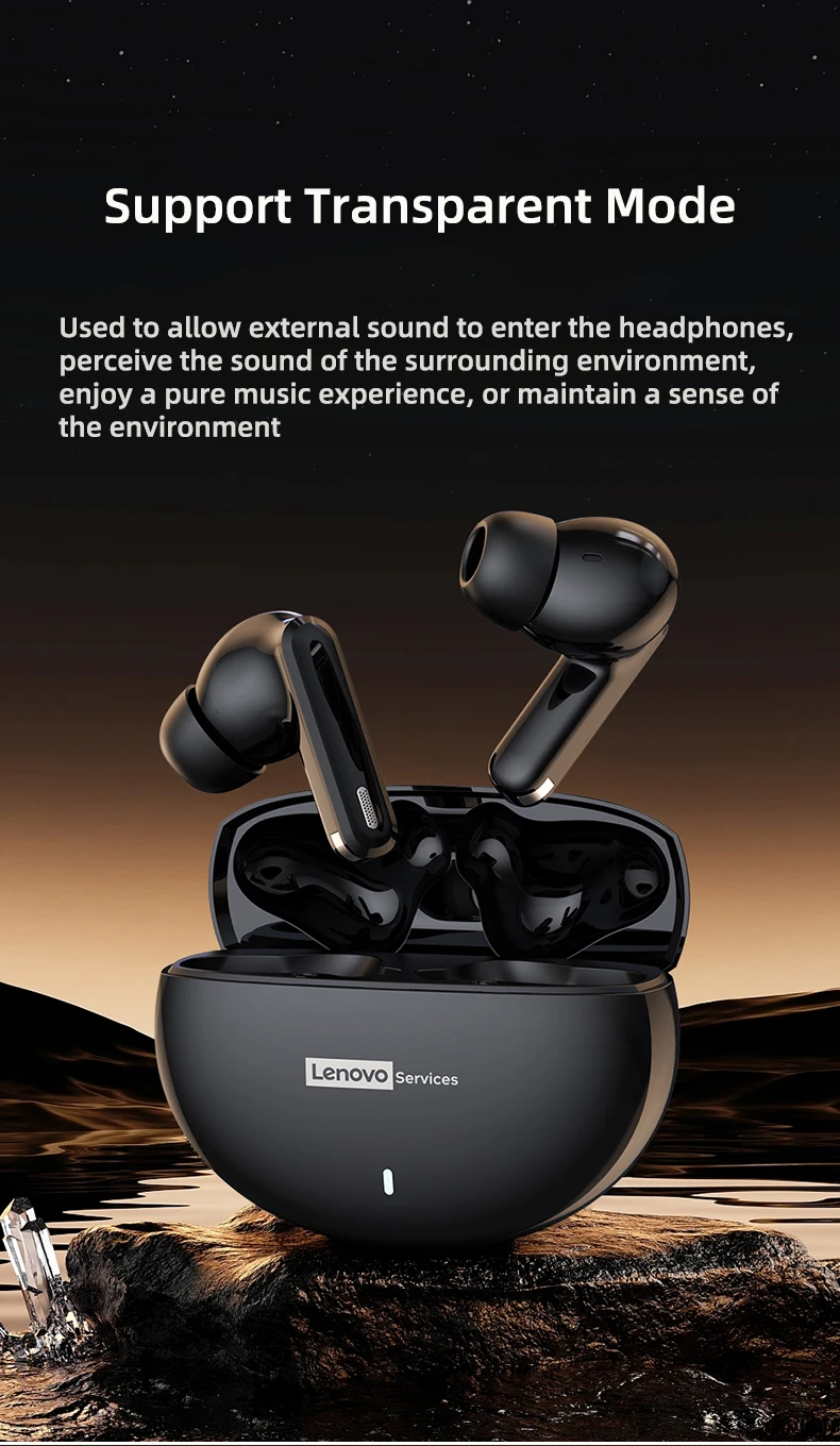 Lenovo LE253 Wireless Bluetooth 6.0 Headphones TWS HiFi Sound ANC Noise Reduction Earphones Gaming Sports Earbuds With Mic New