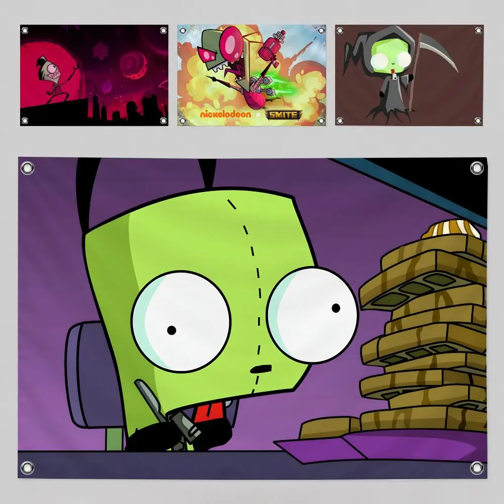 Invader Zim 90s Cartoon Classic Style Flags Home Yard & Garden Decor Banner - Indoor Outdoor Wall Hanging Flag
