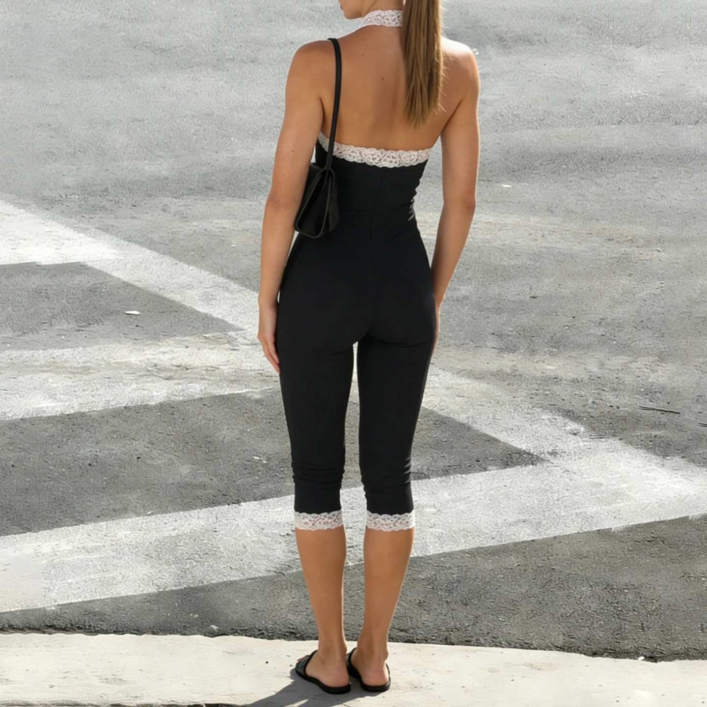 IAMSURE-Casual V-Neck Lace Patchwork Slimming Halter Jumpsuits Women's Summer Streetwear Backless One Piece Clothing Fashion New