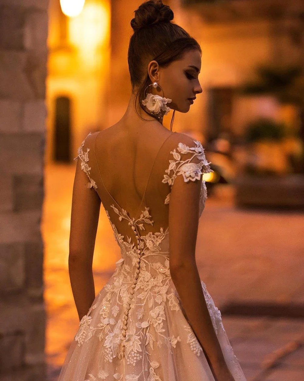 Abiti da sposa Boho per le donne Abiti da sposa trasparenti con spalle scoperte e applicazioni in pizzo senza schienale Abiti eleganti da sposa