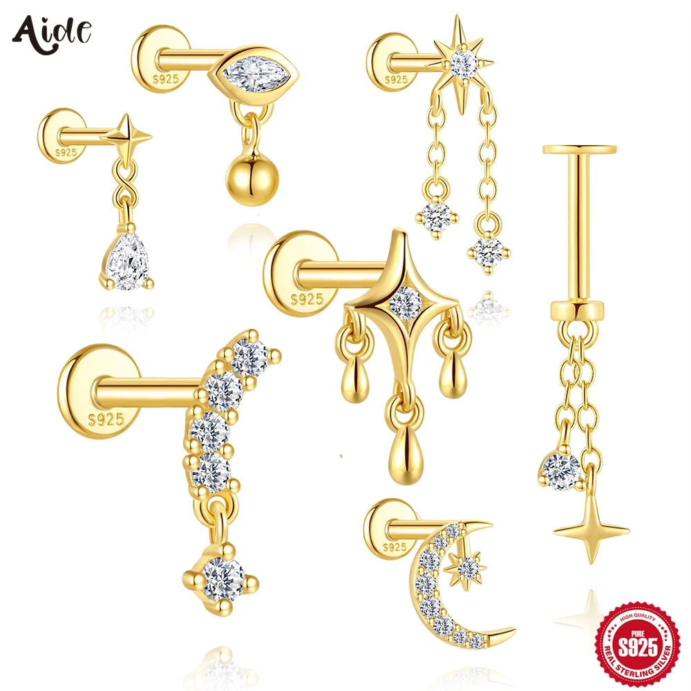 

Aide S925 Sterling Silver Piercing Earrings For Women Star Zircon Korea Handmake Ear Bone Piercing Earring Hip-pop Accessories