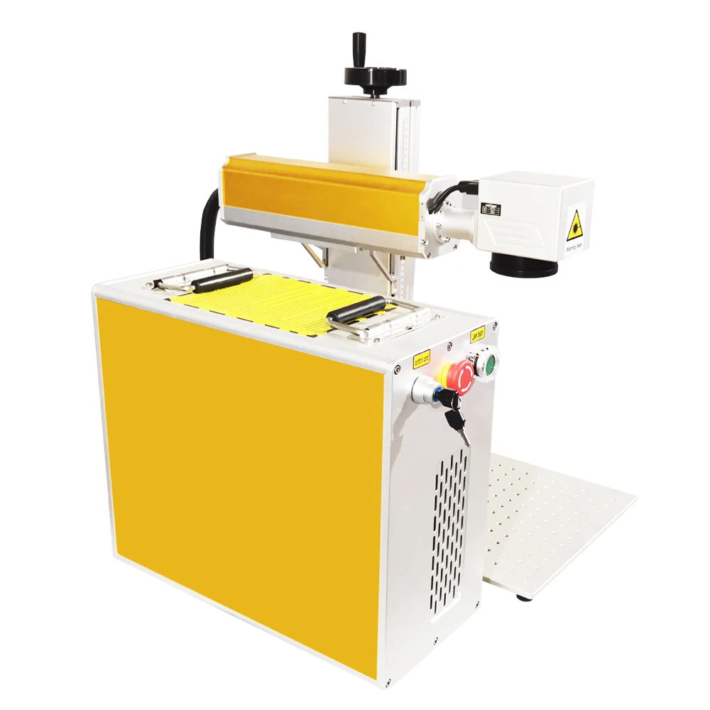 20W China Cheapest Portable Fiber Laser Marking Machine With Rotary Price Complimentary worktable, rotating head and fixture