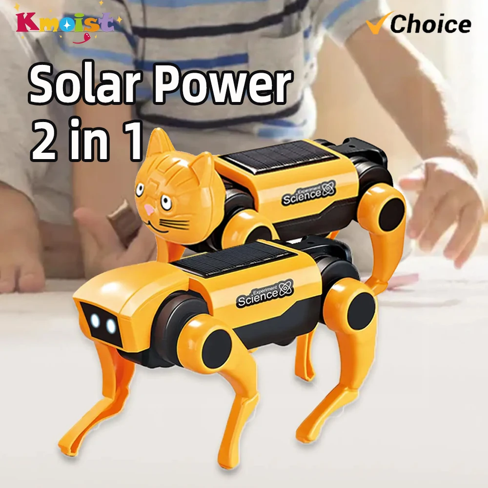 Diy Assembled Solar Mechanical Dog Children's Science and Education Electric Mechanical Cat Combination Educational Toys for Kid