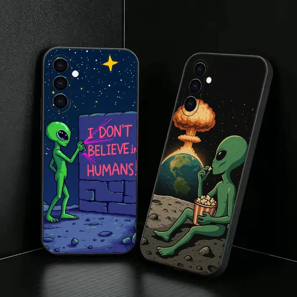 Funny Space UFO Alien Thing Phone Case Black Silicone Soft For Samsung Galaxy A73,A72,A71,A70,A53,A52,A51