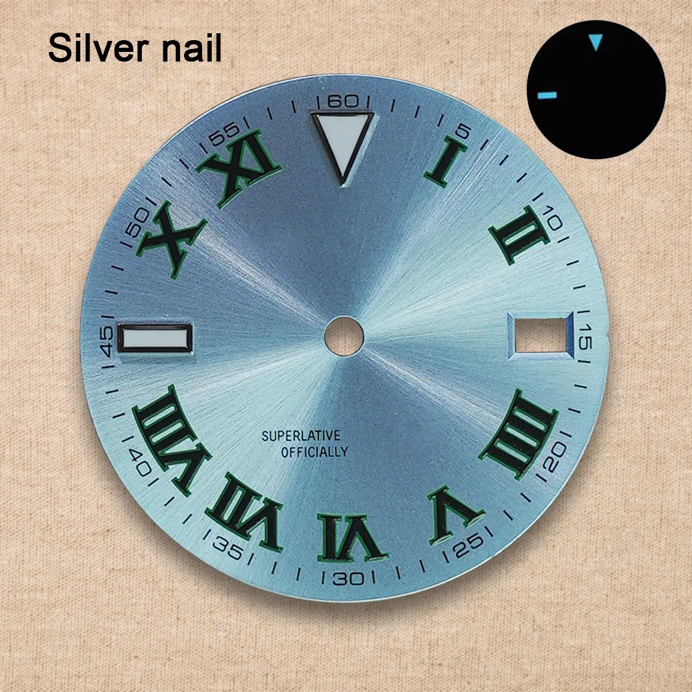 New 28.5mm S Logo Dial NH35 Roman dial Suitable for NH35/NH36/4R/7S Japan Movement Ice Blue Luminous Watch Modification Accessor image 3