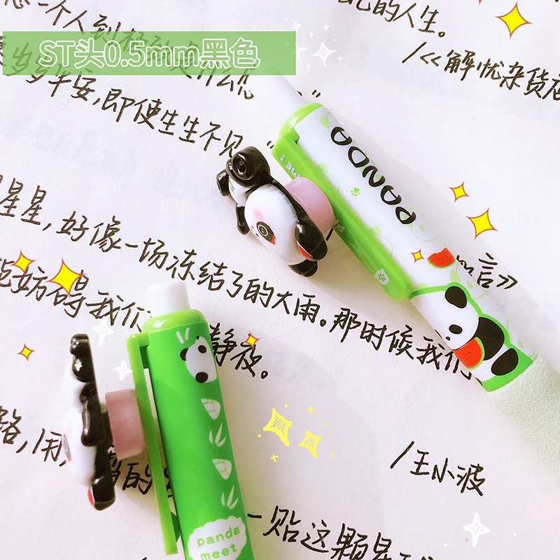 2 Stuks Panda Zachte Spin Gel Pen Set 0.5Mm Zwarte Kleur Inkt Voor Het Schrijven Van Kantoor School Briefpapier Benodigdheden