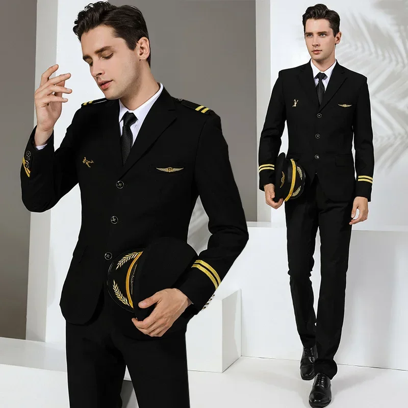 Airline captain uniform, male pilot flight attendant uniform, senior annual party dress, suit, single row jacket