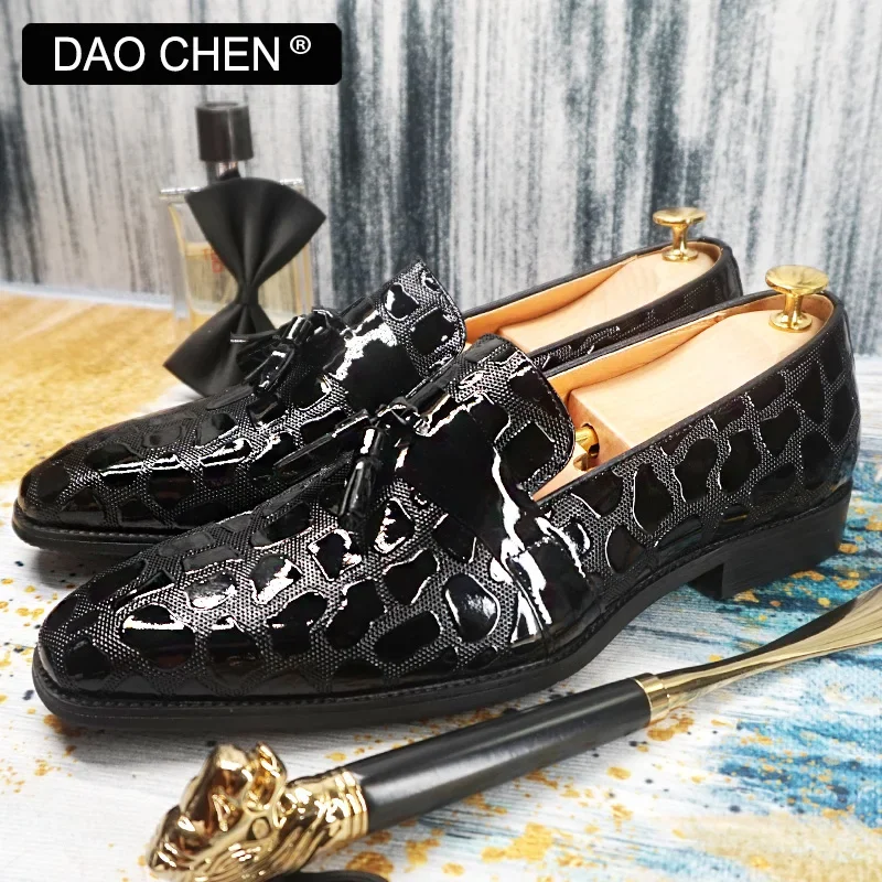 LUXURY BRAND MEN LOAFERS SHOES BLACK BROWN MEN DRESS CASAUAL SHOES SLIP ON WEDDING PARTY PATENT LEATHER SHOES FOR MEN