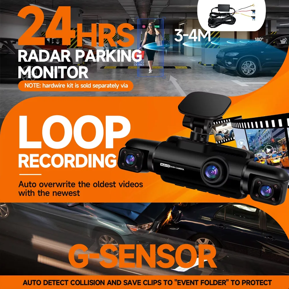 AOEDI 4 canali Dash Cam per auto GPS Wifi Visione notturna 1080P Videocamera per auto