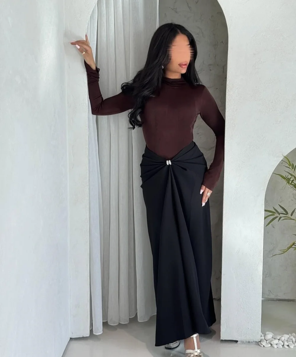 

Customized Jersey Pleat Sequined High Collar A-line Midi Dresses Bespoke Occasion Party Simple Retro Sizes Available Elegant