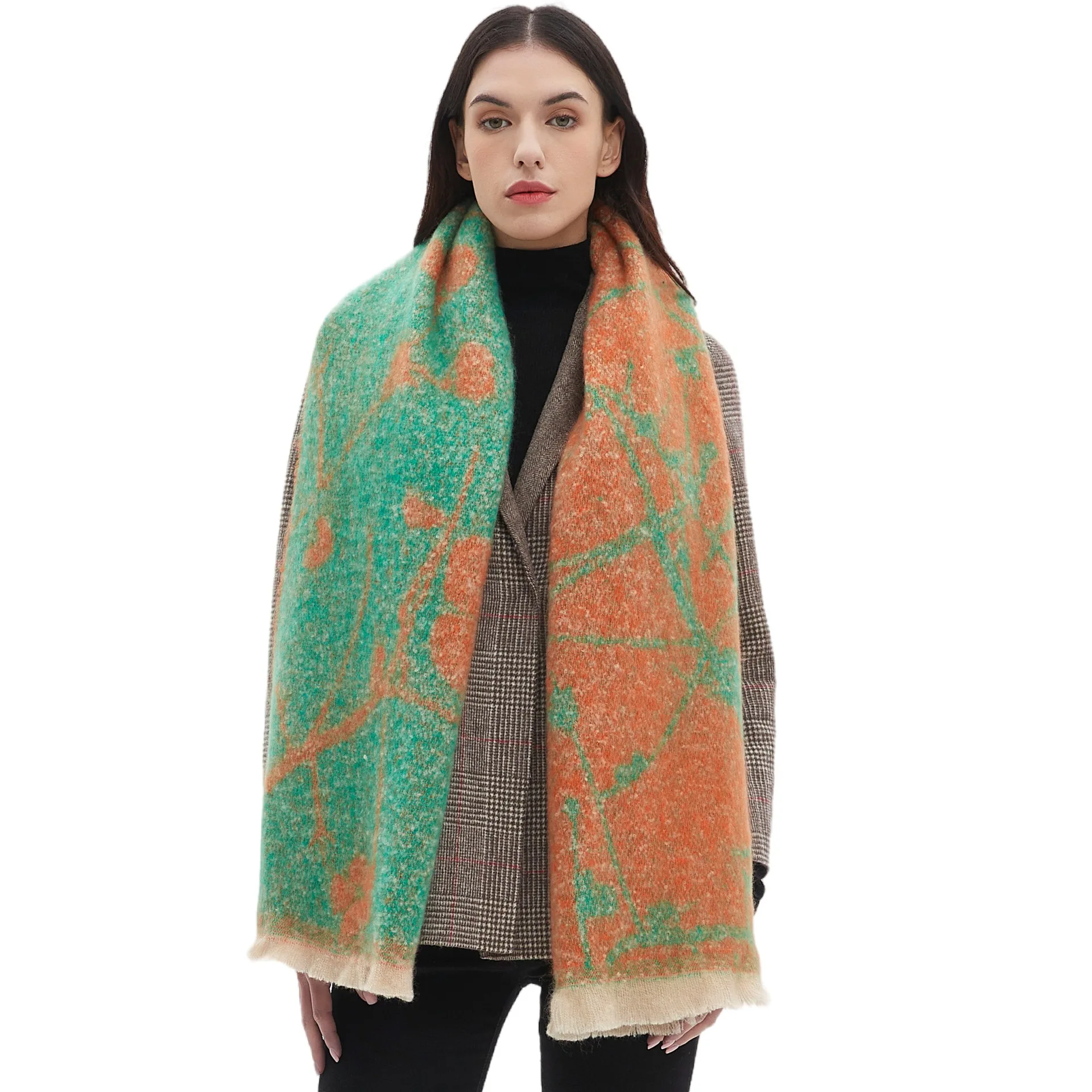 

Thick Striped Cashmere Warm Shawl Women Scarf Travel Casual Rainbow Plaid Long Pashmina Wraps with Tassel Blanket E973