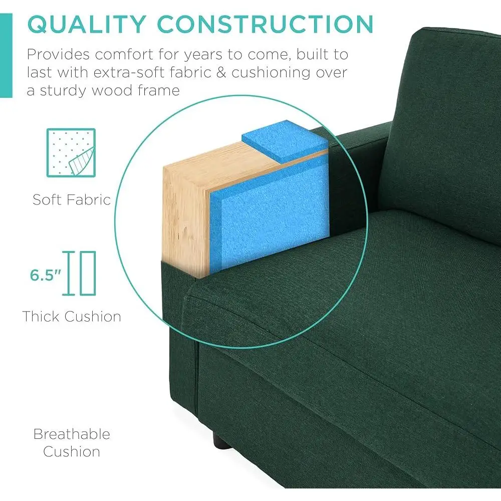 Upholstered Sectional Sofa with Reversible Ottoman Compact L-Shape Design Apartments Dens Dorms Easy Assembly 3 People