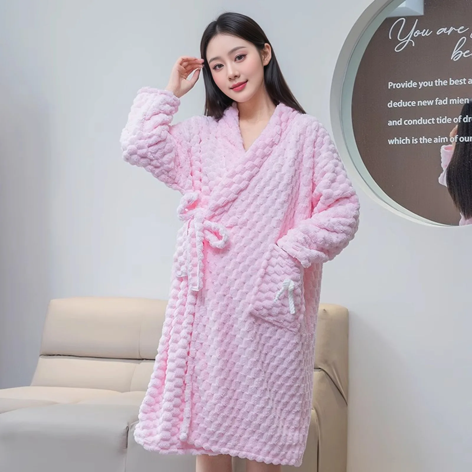 منامة فام جديد فضفاض رداء المرأة ملابس خاصة الشتاء ملابس النوم خلع الملابس سميكة الفانيلا الدافئة البشاكير الإناث دش #3