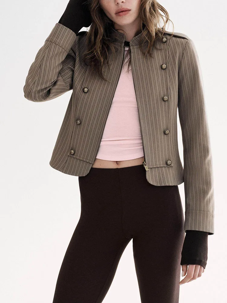 

Spring 2026 Women's Slim Fit round Ne Striped Suit Jaet New Arrival Versatile Faionable Commute Sle Long Sve Coat