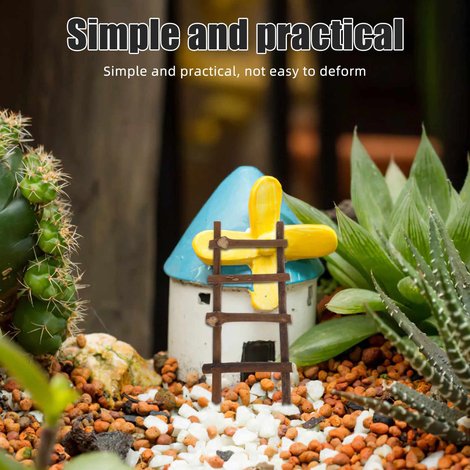Miniature Rattan Ladder 2 Piece Micro Landscape Garden Ornament Rustic Tiny Furniture Scene Decor