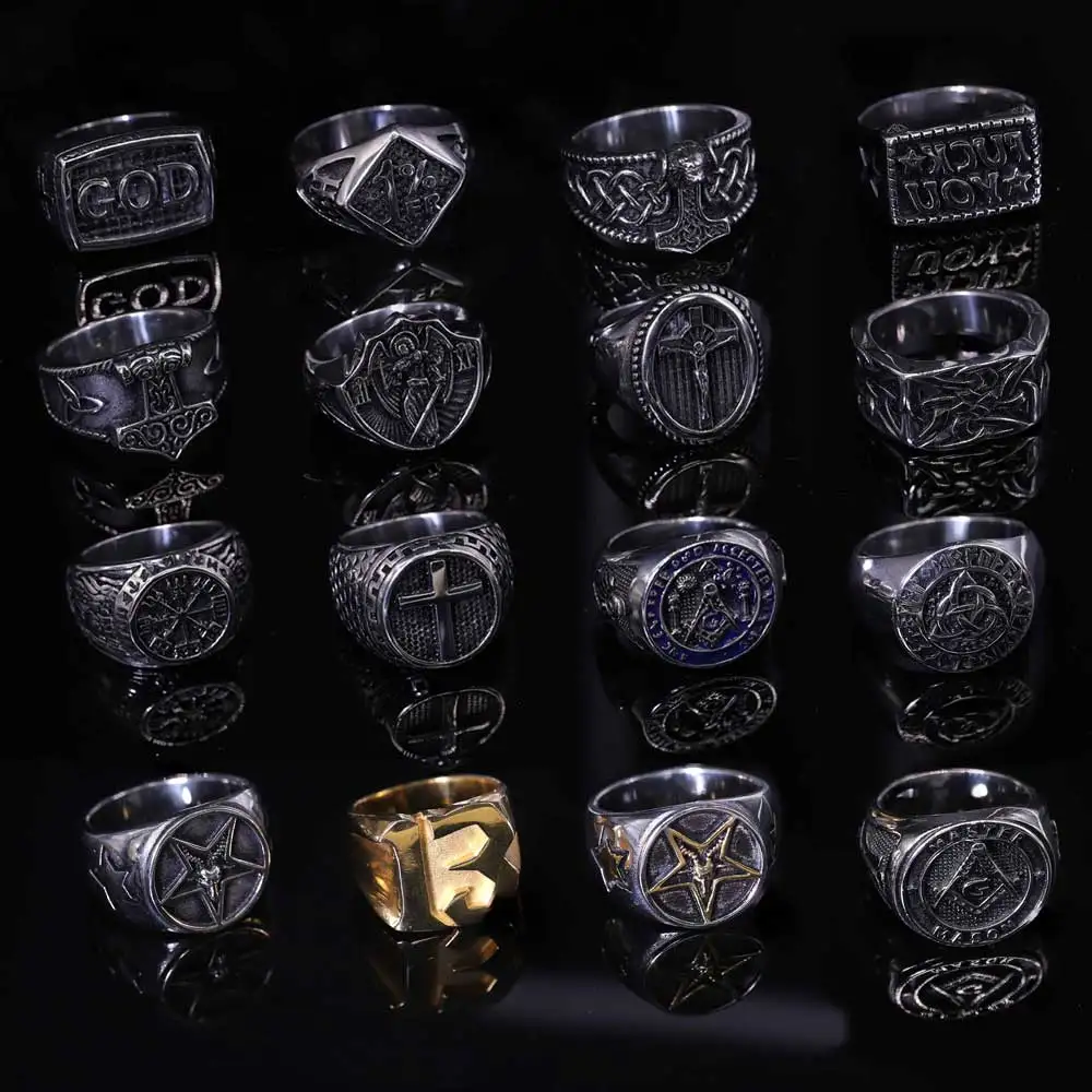 الشمال فايكنغ الفولاذ المقاوم للصدأ حلقة مرساة البوصلة شجرة الحياة فايكنغ رون الذئب الشرير الدائري للرجال مصنع المجوهرات بالجملة #2