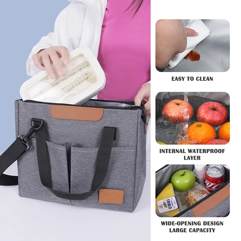 Tas Makan Siang Terisolasi Wanita Kapasitas Besar 10L Kotak Makan Siang Termal Tote dengan Desain 3 Lapis Anti Bocor Tas Makanan Portabel untuk Bekerja