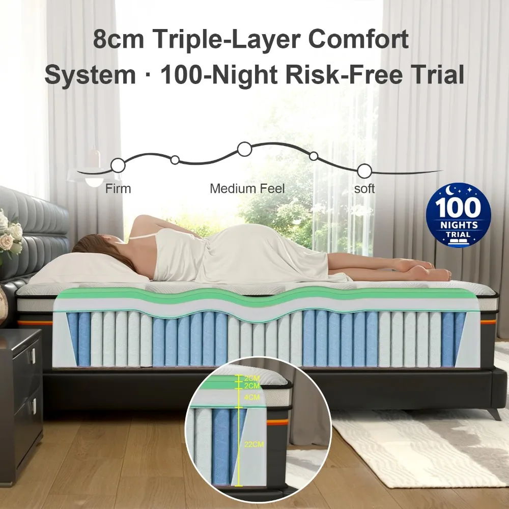 Queen Size Mattress 12 Inch Hybrid Mattresses, Medium Firm