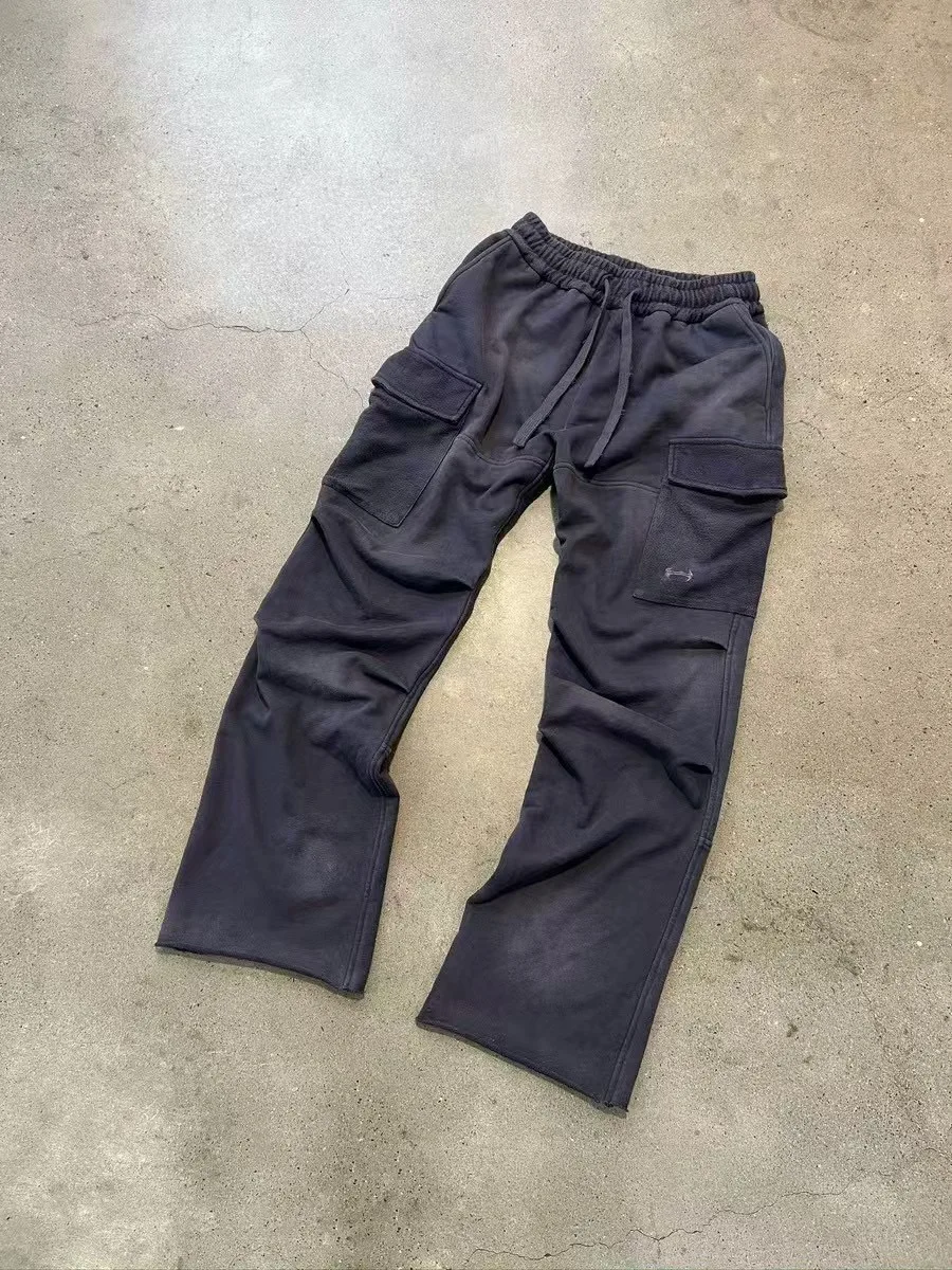 

Waed out Vintage ket Workwear Long Trousers Men's Sport Pants Knife Cut Hem Casual Cotton Straight Leg Trousers