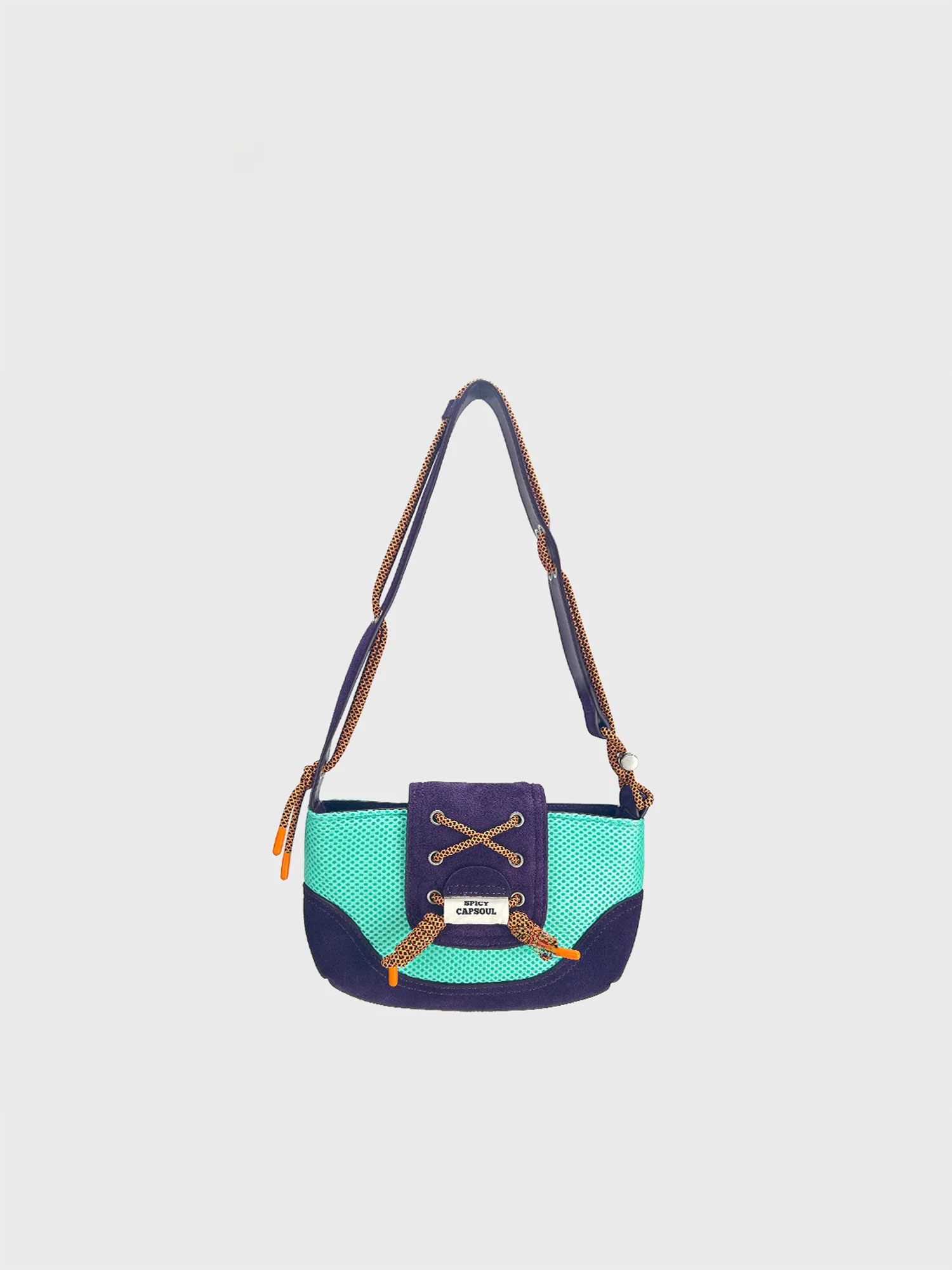 SpicyCapSoul Original Retro Net Cloth Suede Leather Color Block Baseball French Bread Bag Crossbody Bag for Women