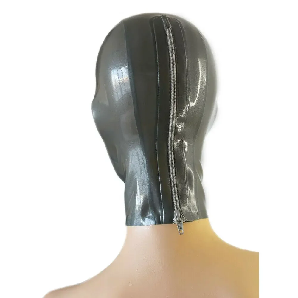 Capuche en Latex Noir avec Bouche et Yeux Ouverts Argentés, Masque Fait à la Main, Tenue de Club, Accessoires de Costumes d'Halloween pour Femme