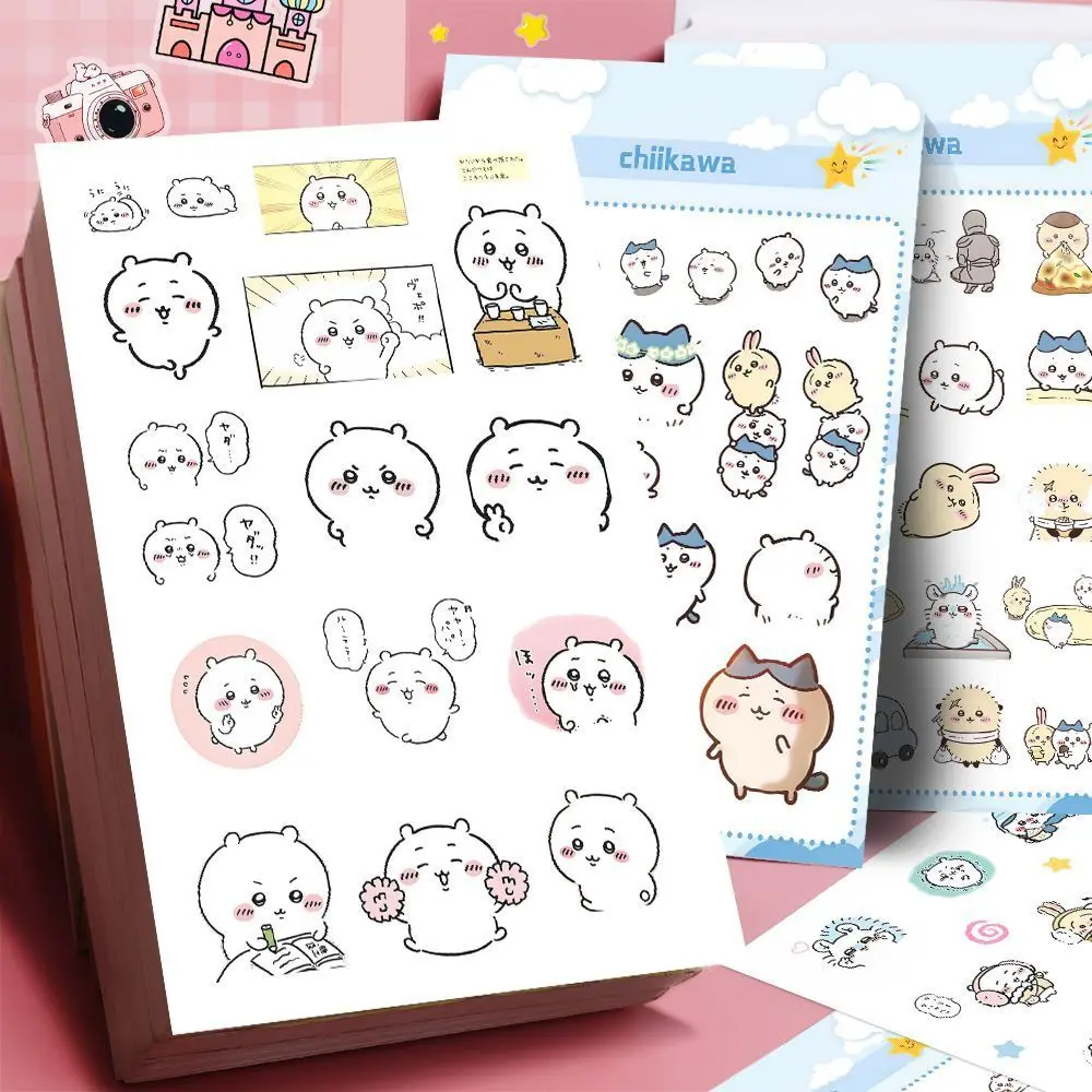 Bahan Stiker Chikawa - Stiker Membran Delapan Potongan Kartun Chiikawa Kikakawa yang Menggemaskan untuk Dekorasi Jurnal dan Kartu Goo