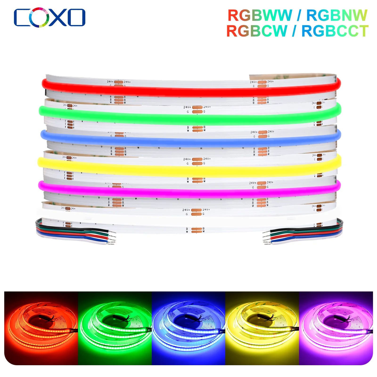 RGBCCT RGBWW RGBCW COB LED Strip Lights 784 840 LEDs/m High Density Flexible LED Lighting Dimmable FCOB LED Ribbon Tape DC24V