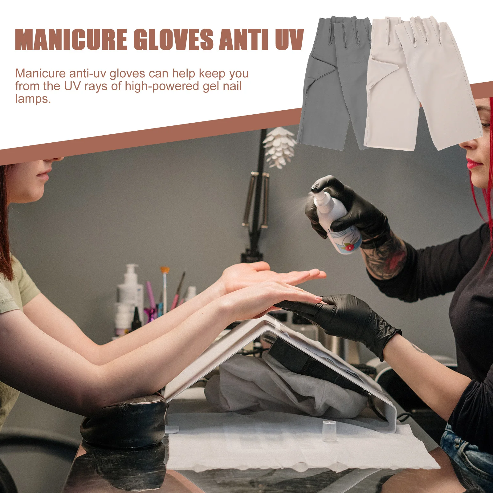 

2pcs Uv Protection Gloves For Gel Manicure Anti Uv Nail Fingerless For Women Salon Nail Care Tools